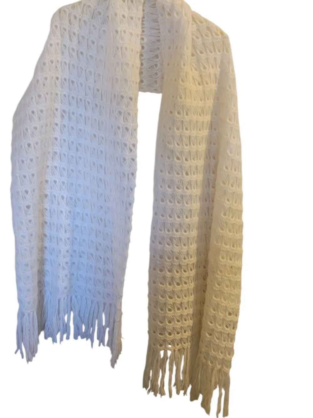 Cream Knit Fringe Wrap - Women's Accessory